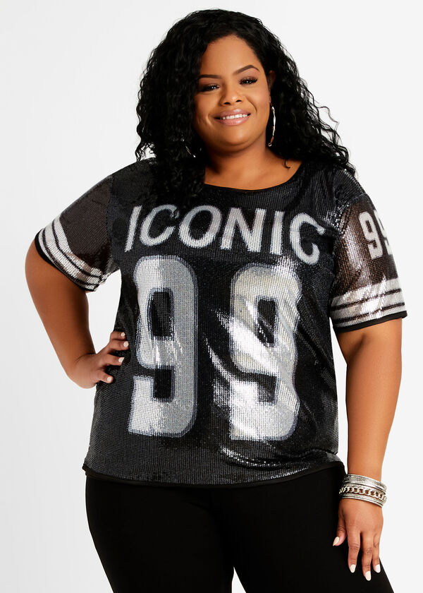 Iconic Sequin Graphic Jersey Tee, Black image number 0