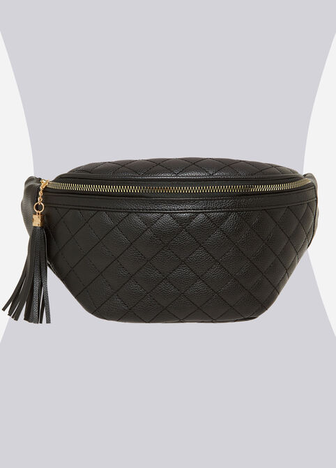 Quilted Faux Leather Fanny Pack, Black image number 0