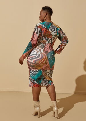 Seamed Printed Mesh Bodycon Dress, Multi image number 1