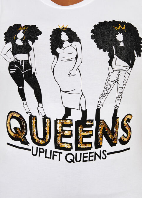 Queens Uplift Sequin Graphic Tee, White image number 1