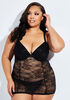 Lace And Mesh Corset Babydoll Set, Black image number 0