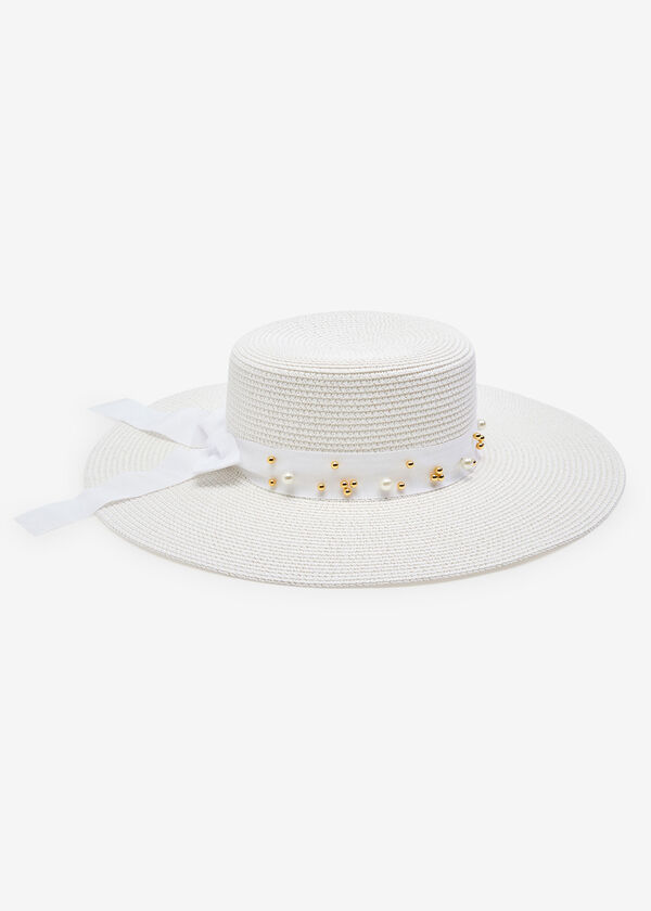Embellished Wide Brim Straw Hat, White image number 2