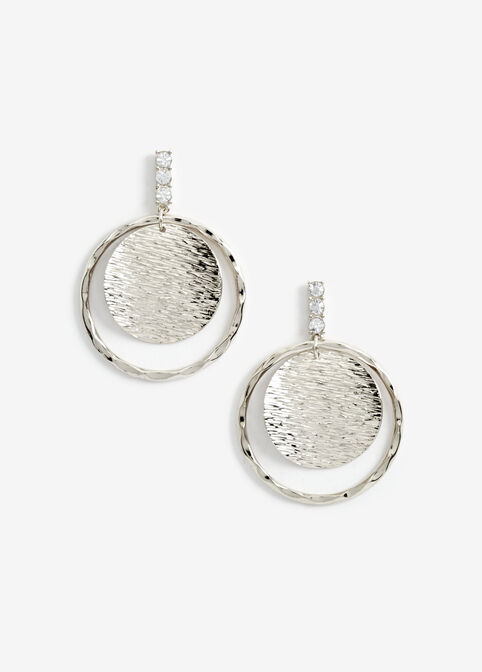 Pave Bar Disc Drop Earrings, Silver image number 0