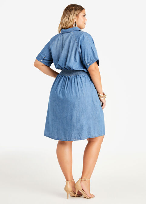 Chambray Button Front Shirtdress, Denim image number 1