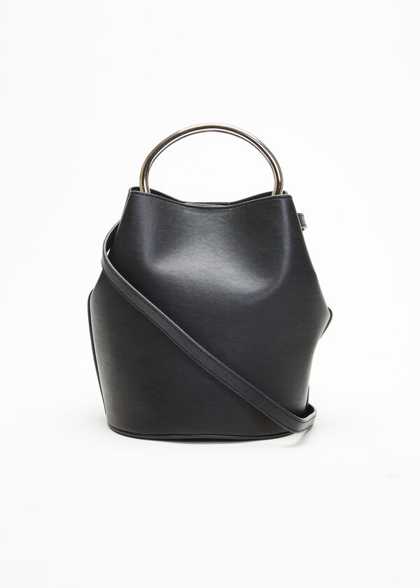 Top Ring Faux Leather Bucket Bag, Black image number 1