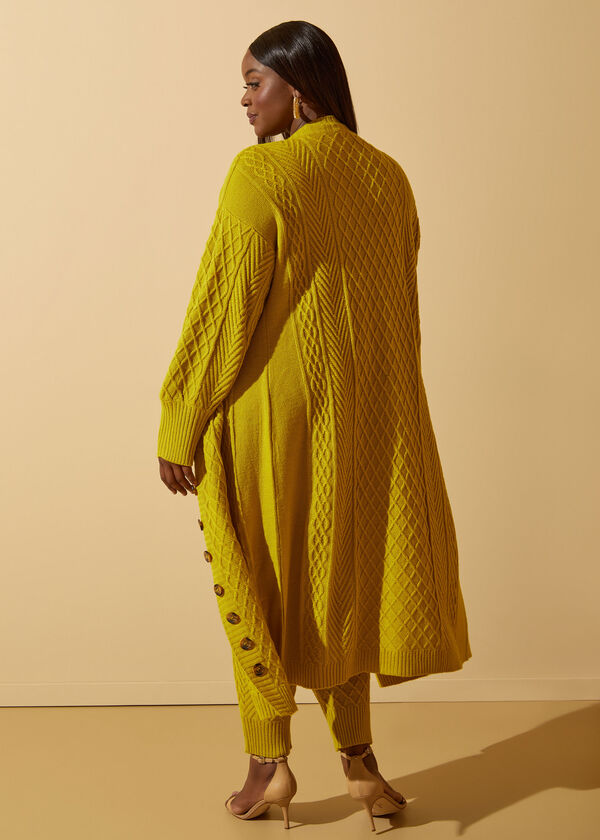 Cable Knit Cardigan, Lime Green image number 1
