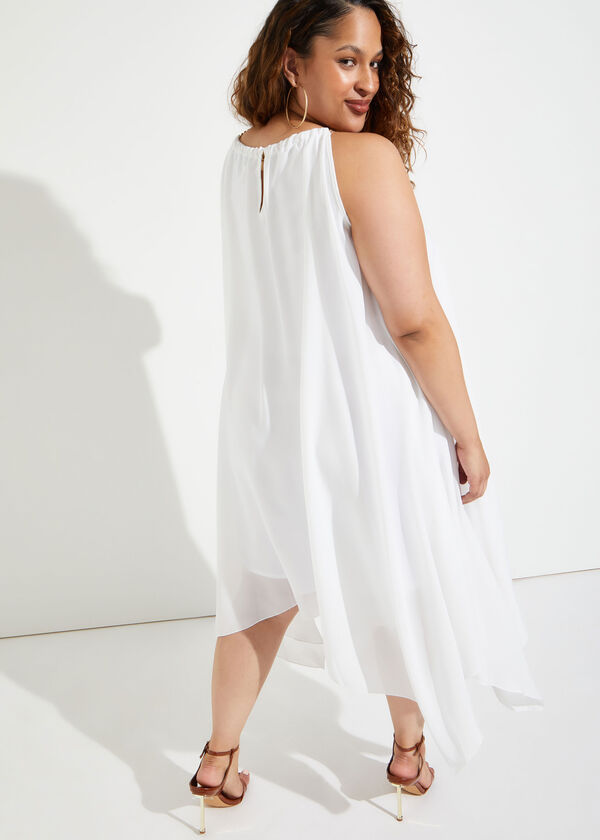 Chain Trimmed Crepe Midi Dress, White image number 1