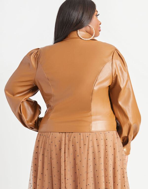 Cropped Faux Leather Jacket, Tan image number 1