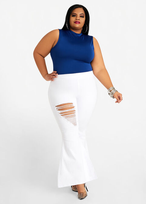 Pull On High Waist Flare Jean, White image number 2