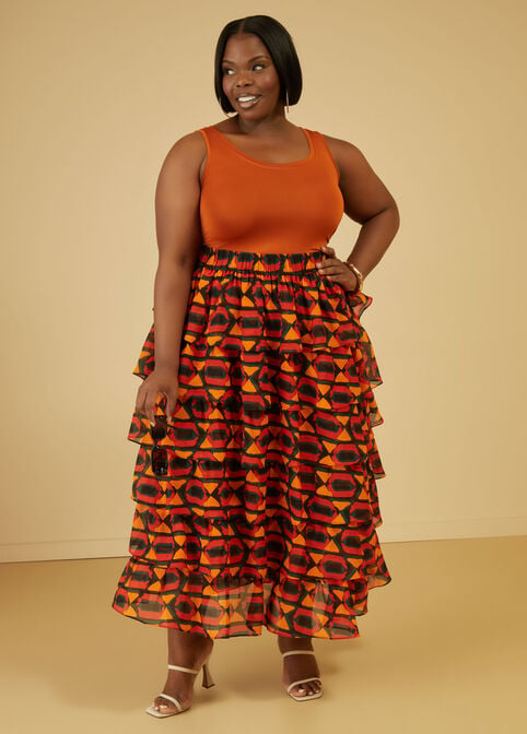 Printed Ruffled Maxi Skirt, Multi image number 2