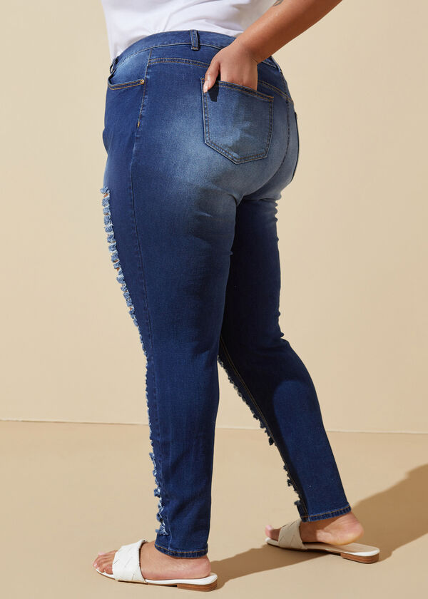 Distressed Front High Rise Jeans, Dk Rinse image number 2