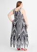 Belted Abstract Flounce Maxi Dress, Black White image number 1