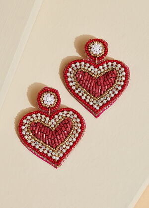 Embellished Heart Earrings, Barbados Cherry image number 0