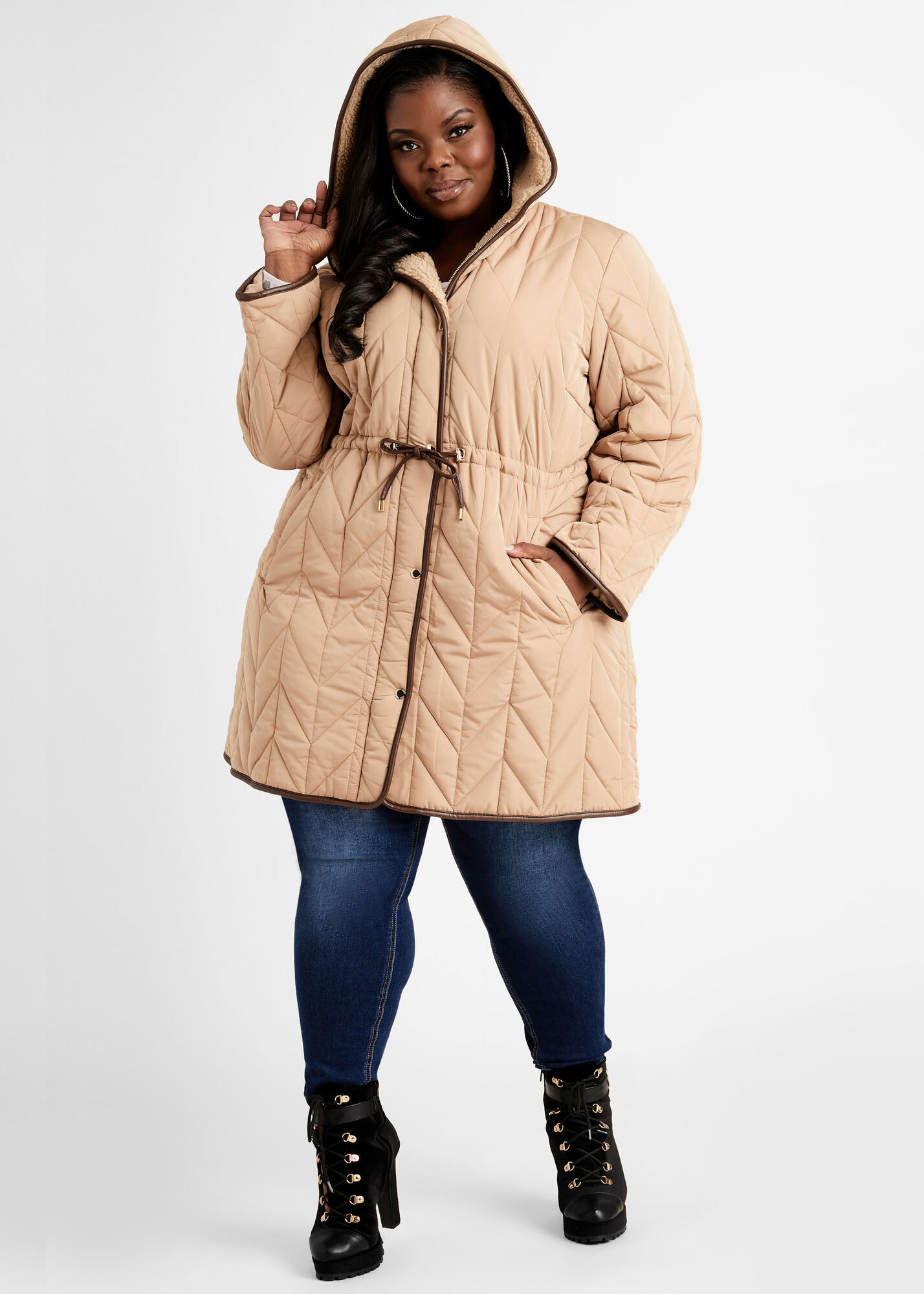 Plus Size Designer Vince Camuto Quilted Plus Size Shearling Coats