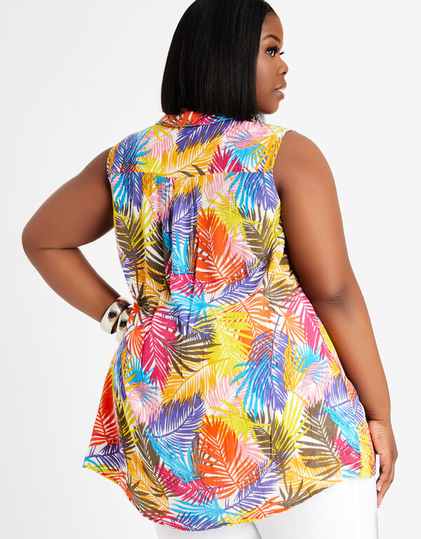 Tropical Print Hi Low Button Up, Multi image number 1