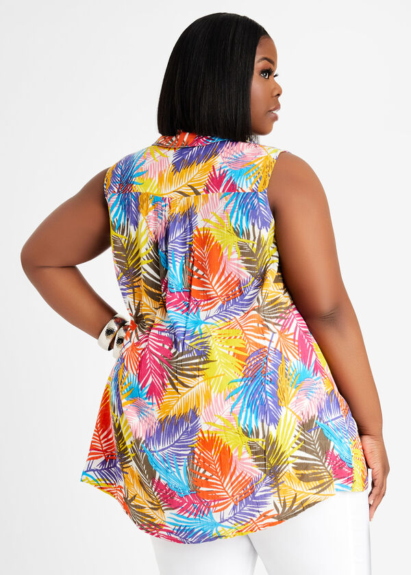 Tropical Print Hi Low Button Up, Multi image number 1