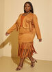 Cropped Faux Suede Fringed Jacket, Tan image number 3