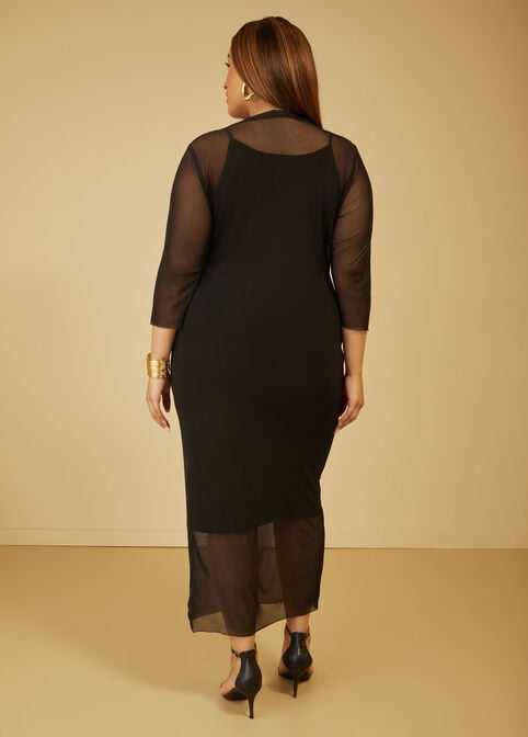 Layered Maxi Bodycon Dress, Black image number 1
