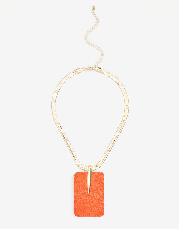 Textured Faux Leather Necklace, SPICY ORANGE image number 0