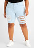 Distressed Hi Lo Bermuda Shorts, Med Sky Blue image number 0