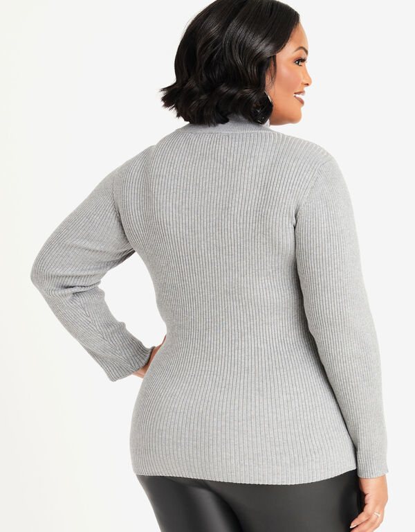 Zip Detailed Ribbed Knit Sweater, Heather Grey image number 1