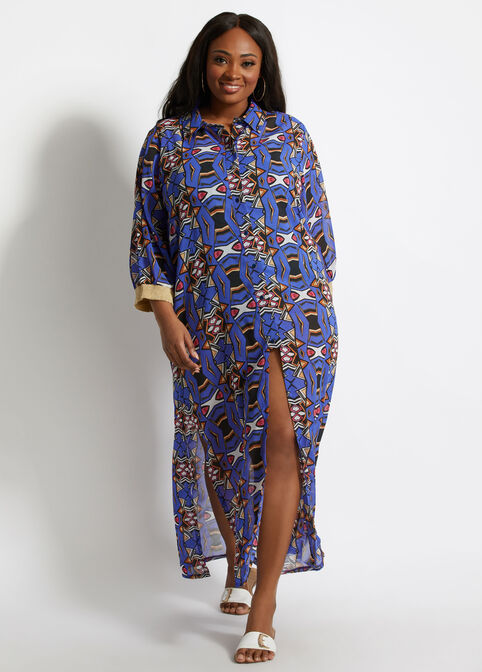 Kaktus Abstract Button Cover Up, Royal Blue image number 0