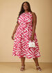 Printed Linen Blend A Line Dress, Pink Peacock image number 3