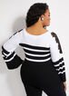 Stripe Lace Flare Sleeve Sweater, Black White image number 1
