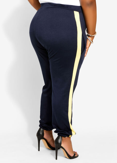 Colorblock High Waist Joggers, Navy image number 1