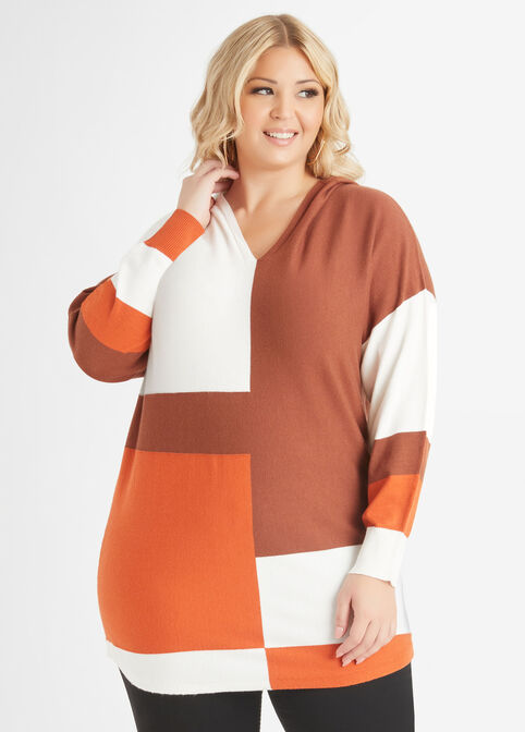 Colorblock Knitted Hooded Tunic, Multi image