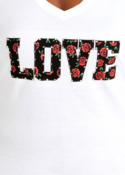 Rhinestone Floral Love Graphic Tee, White image number 1