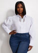 Crochet Trim Puff Sleeve Button-Up, White image number 2