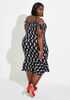 Knotted Swirl Bodycon Dress, Black White image number 1