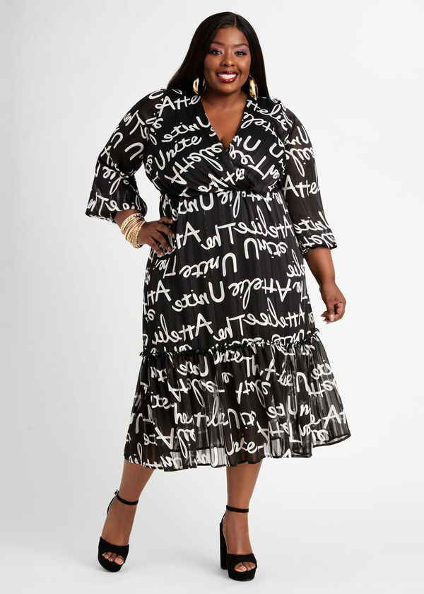 Plus Size Lurex Semi Sheer Mock Wrap Graffiti Stripe Maxi Dress