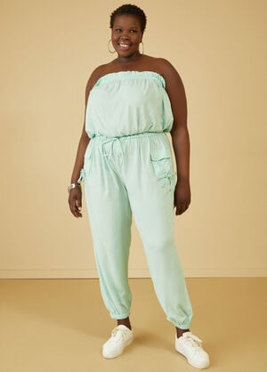 Strapless Joggers Jumpsuit, Ice Green image number 0