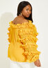 Ruffled Off The Shoulder Top, Nugget Gold image number 1