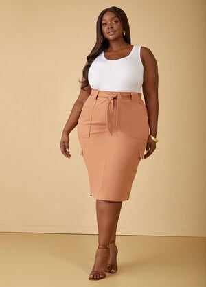 Belted Midi Cargo Skirt, Rust image number 0