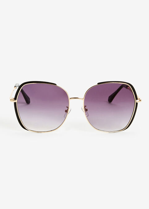 Metal Round Aviator Sunglasses, Black image number 0