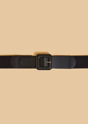 Faux Leather Trimmed Stretch Belt, Black image number 1