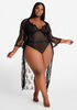 Lace Paneled Mesh Bodysuit, Black image number 2