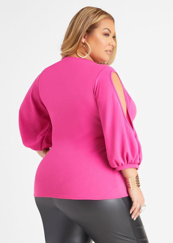 Cutout Textured Top, Fuchsia Red image number 1