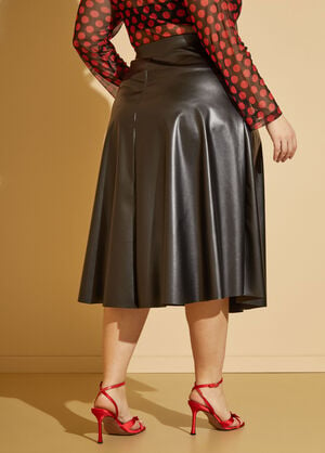 Faux Leather A Line Midi Skirt, Black image number 1
