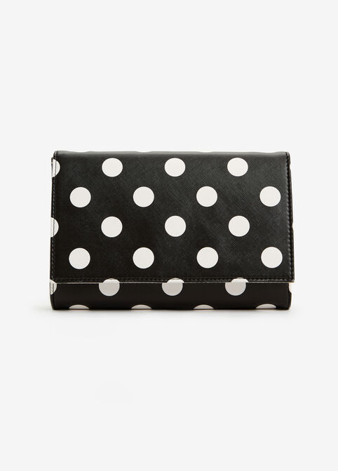 Polka Dot Faux Leather Clutch, Black Combo image number 0