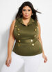 Belted Collared Button Accent Top, Dusty Olive image number 0