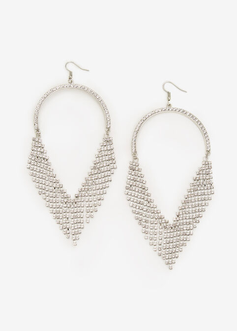 Rhinestone Fringe Drop Earrings, Silver image number 0