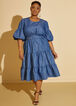 Puff Sleeved Chambray Dress, Denim image number 3