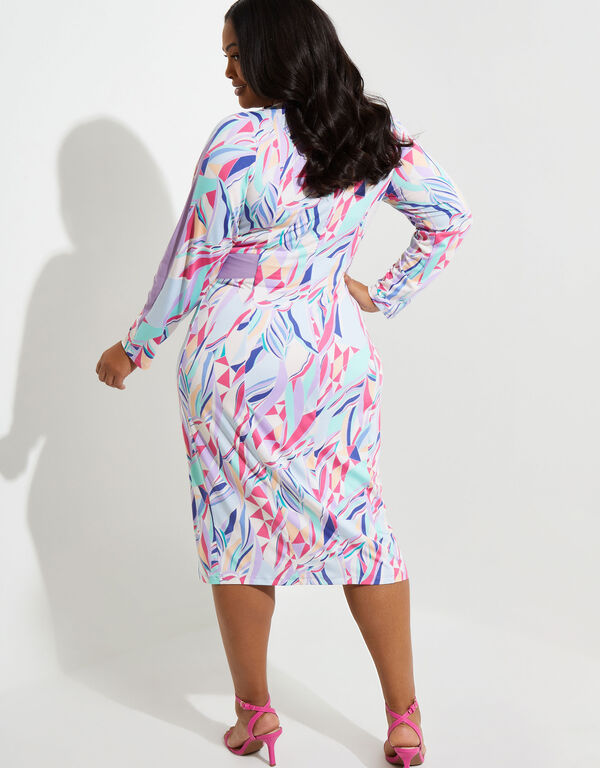 Mesh Paneled Printed Bodycon Dress, Multi image number 1