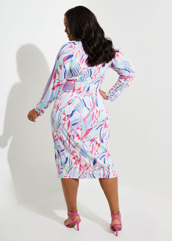 Mesh Paneled Printed Bodycon Dress, Multi image number 1