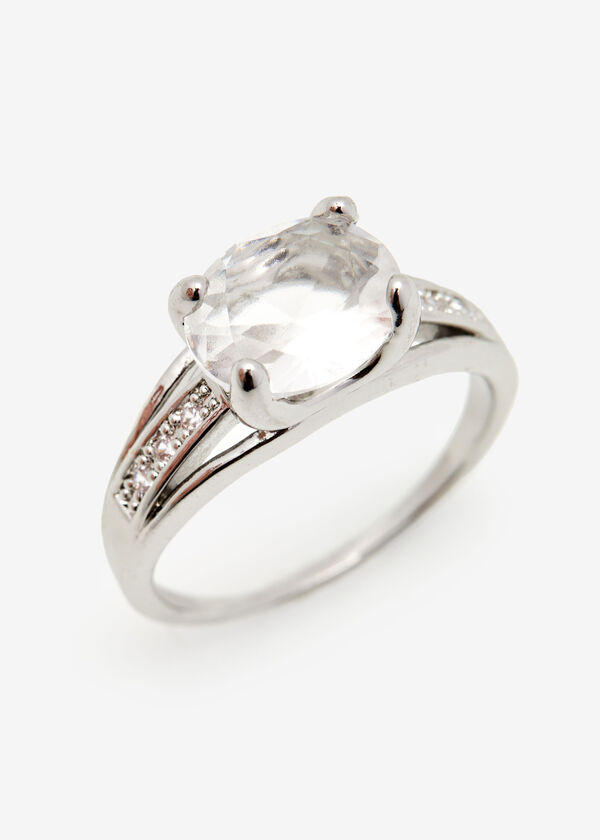 Silver Tone Crystal Ring, Silver image number 0