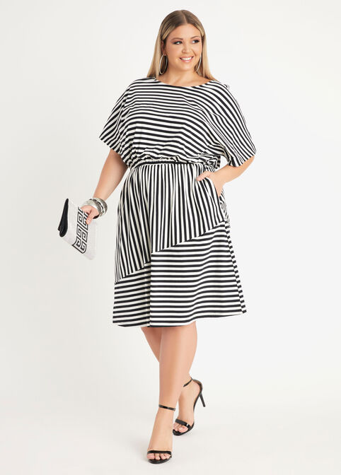Striped Jersey Shirtdress, Black White image